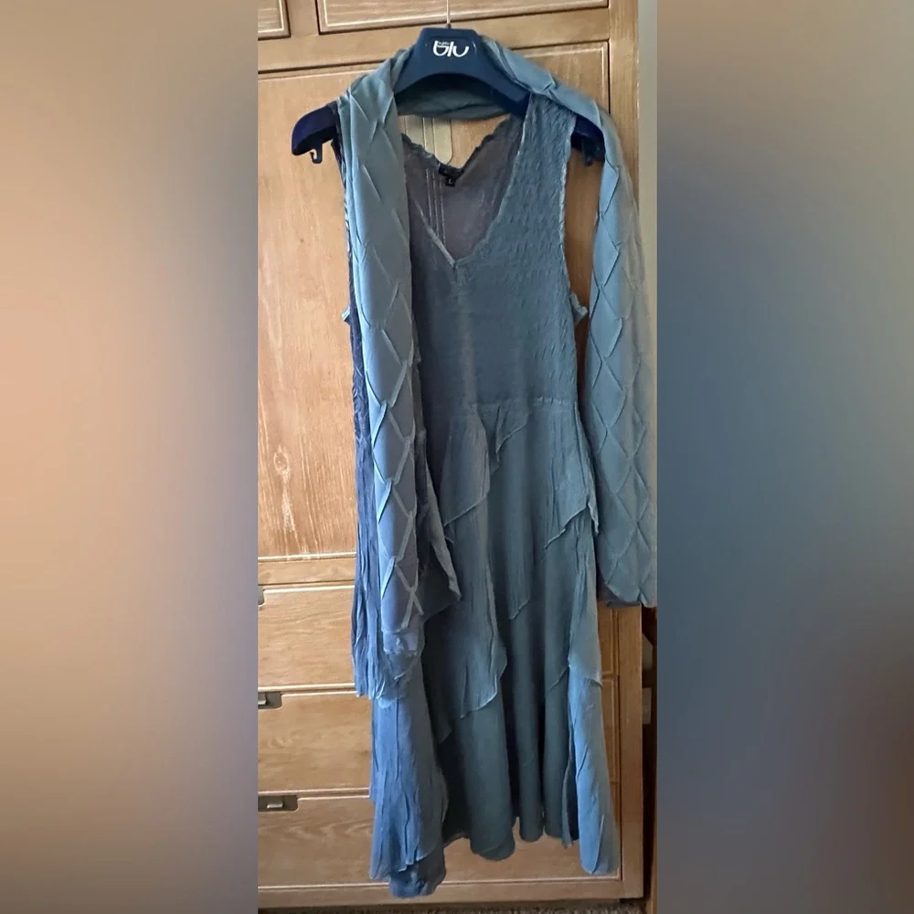 Komarov Whimsical Slate Blue Chiffon Coctail Dress - Picture 4 of 7